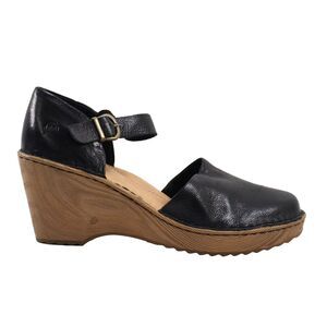 🔥NEW Born Nellie Ankle Strap Leather Heels Wedges, Black 10US/40EU MSRP$125🔥